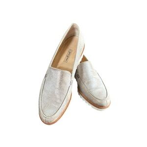 Paul Green Gold Crackled Metallic Leather Lug Sole Loafers Size 9.5–10